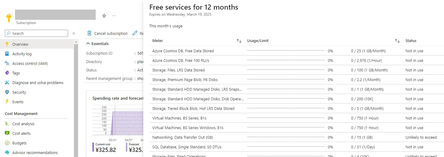 Azure subscription - free services