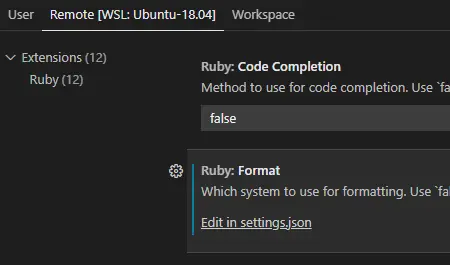 vscode ruby extension edit-setting.json